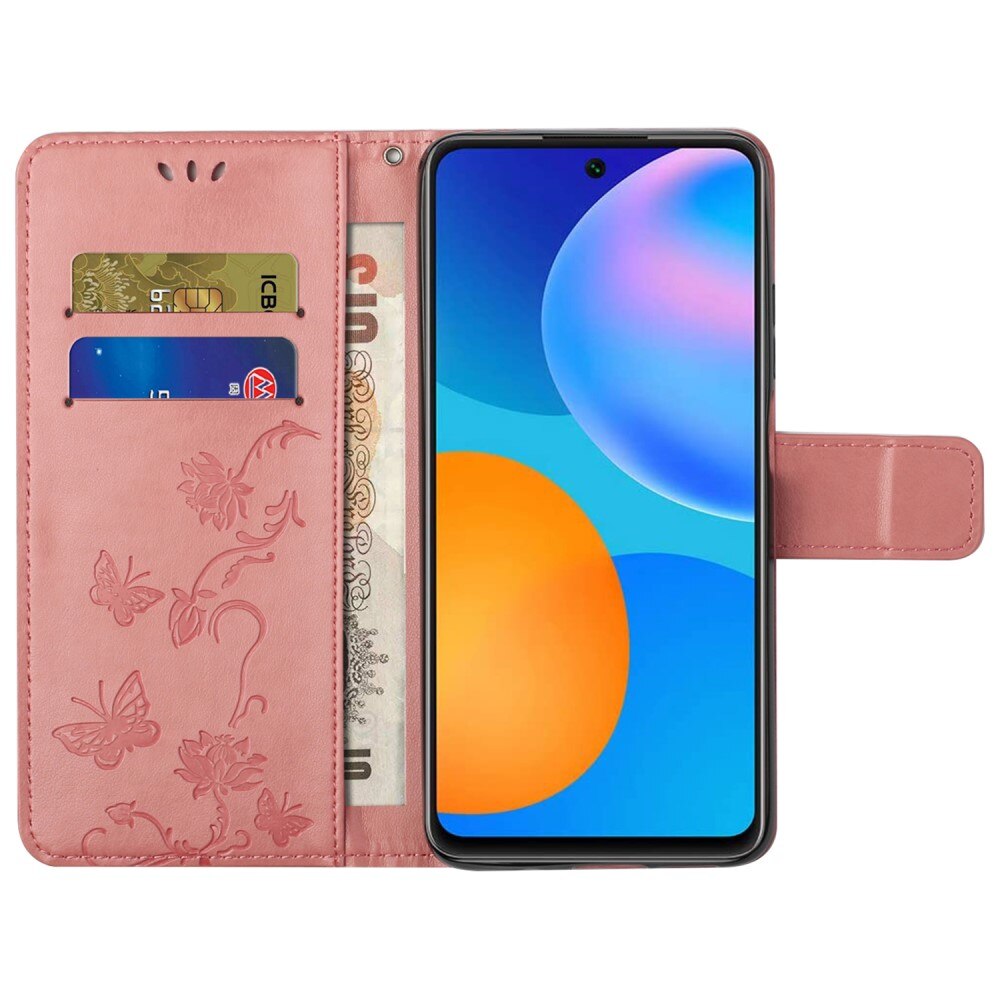 Custodia in pelle a farfalle per Samsung Galaxy A73 5G, rosa