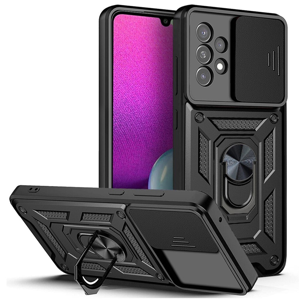 Cover ibride con anello e Protezione fotocamera Samsung Galaxy A33 Nero