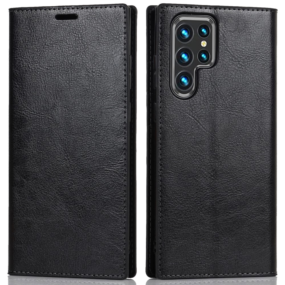 Cover Portafoglio in vera pelle Samsung Galaxy S22 Ultra nero