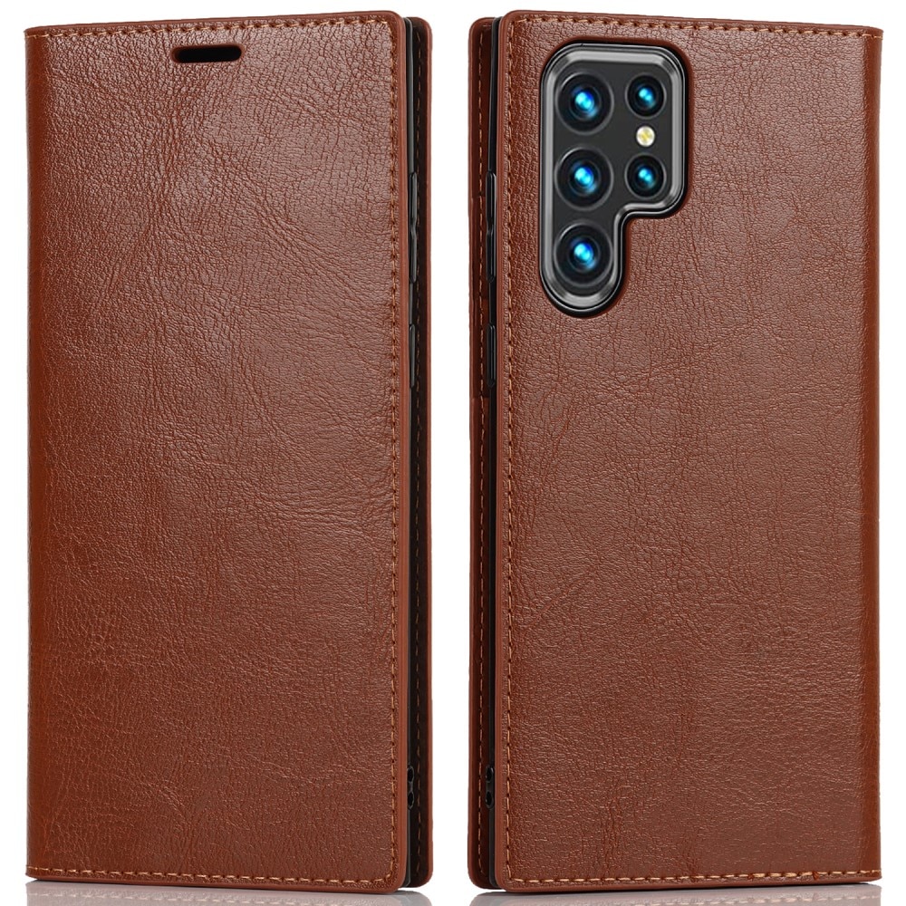 Cover Portafoglio in vera pelle Samsung Galaxy S22 Ultra marrone