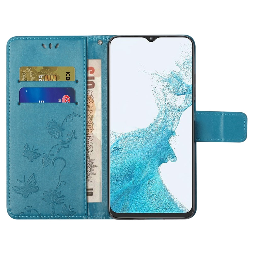 Custodia in pelle a farfalle per Samsung Galaxy A23, blu