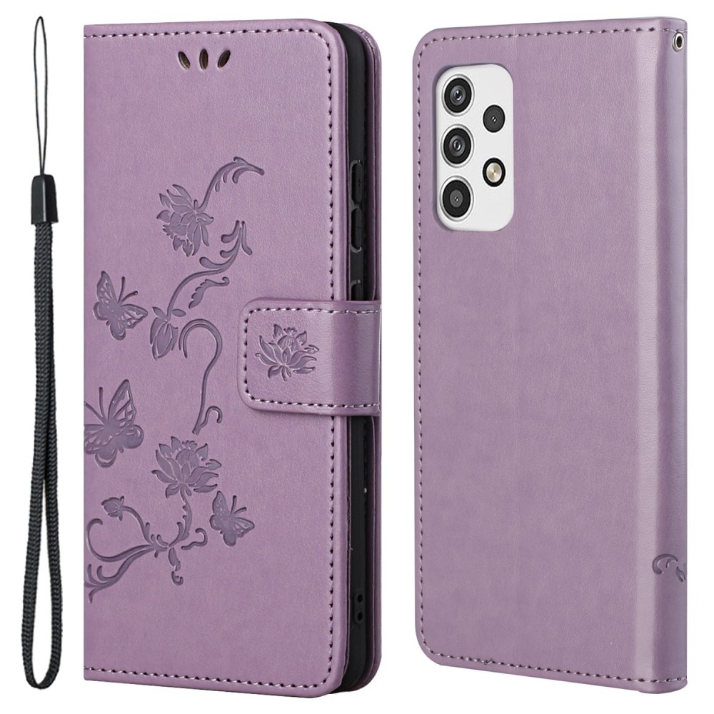 Custodia in pelle a farfalle per Samsung Galaxy A23, Viola
