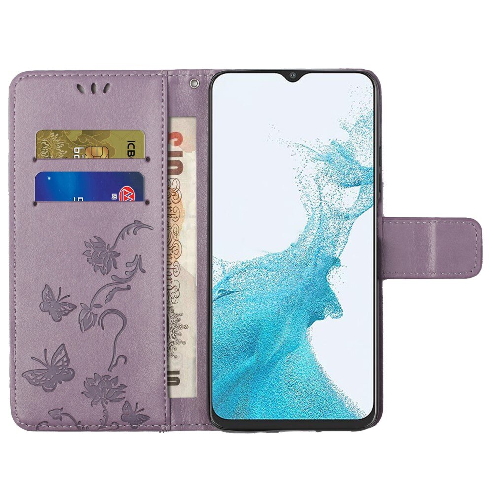 Custodia in pelle a farfalle per Samsung Galaxy A23, viola