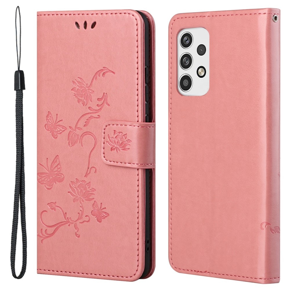 Custodia in pelle a farfalle per Samsung Galaxy A23, Rosa