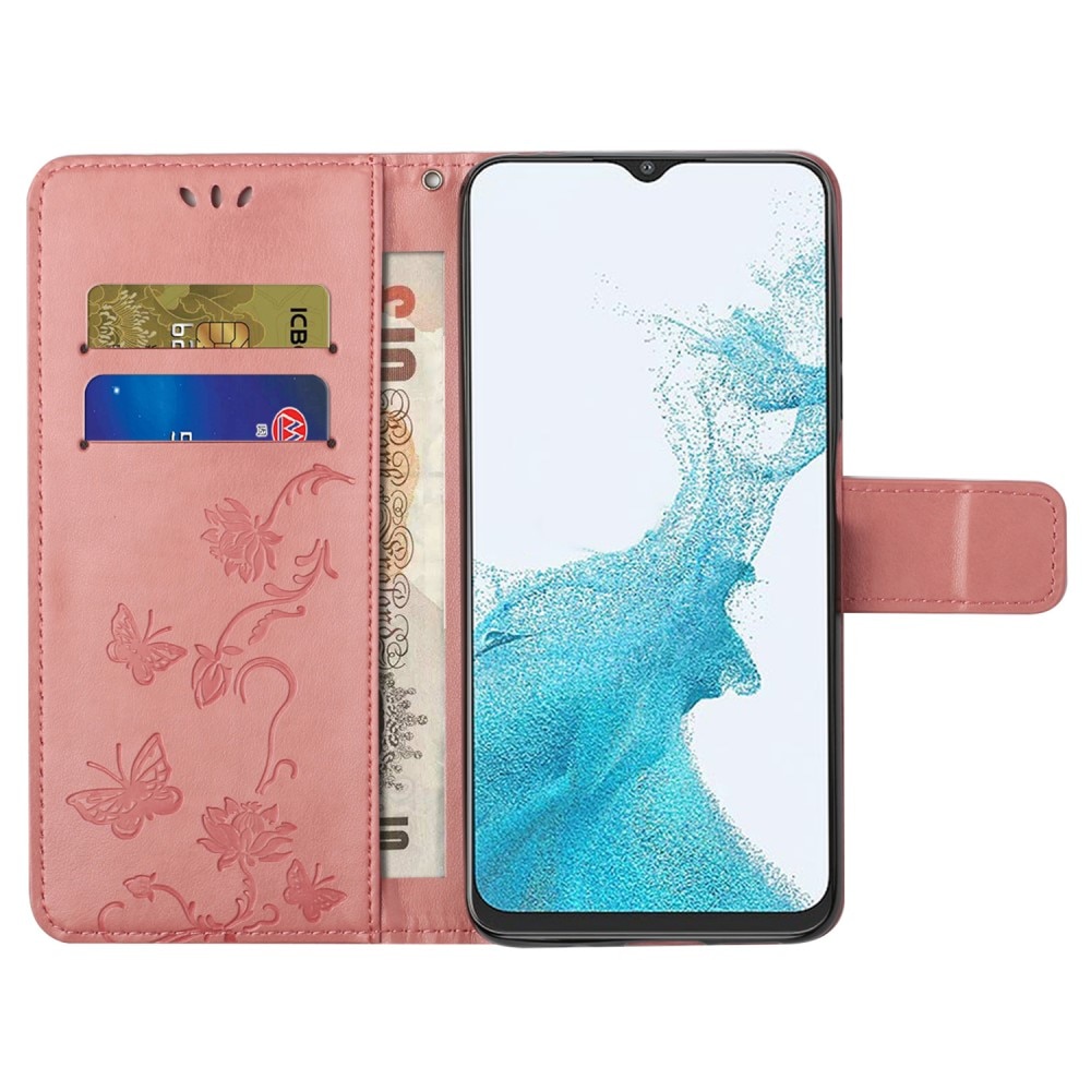 Custodia in pelle a farfalle per Samsung Galaxy A23, rosa