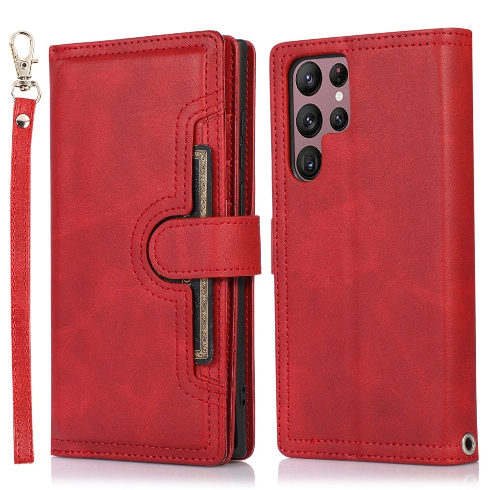 Multi-Slot Cover Portafoglio in pelle Samsung Galaxy S22 Ultra Rosso