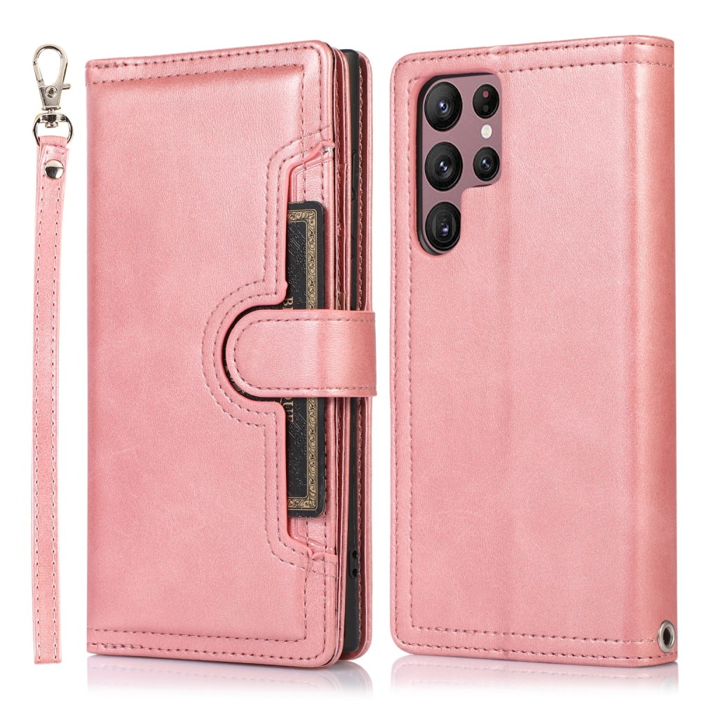 Multi-Slot Cover Portafoglio in pelle Samsung Galaxy S22 Ultra Rosa