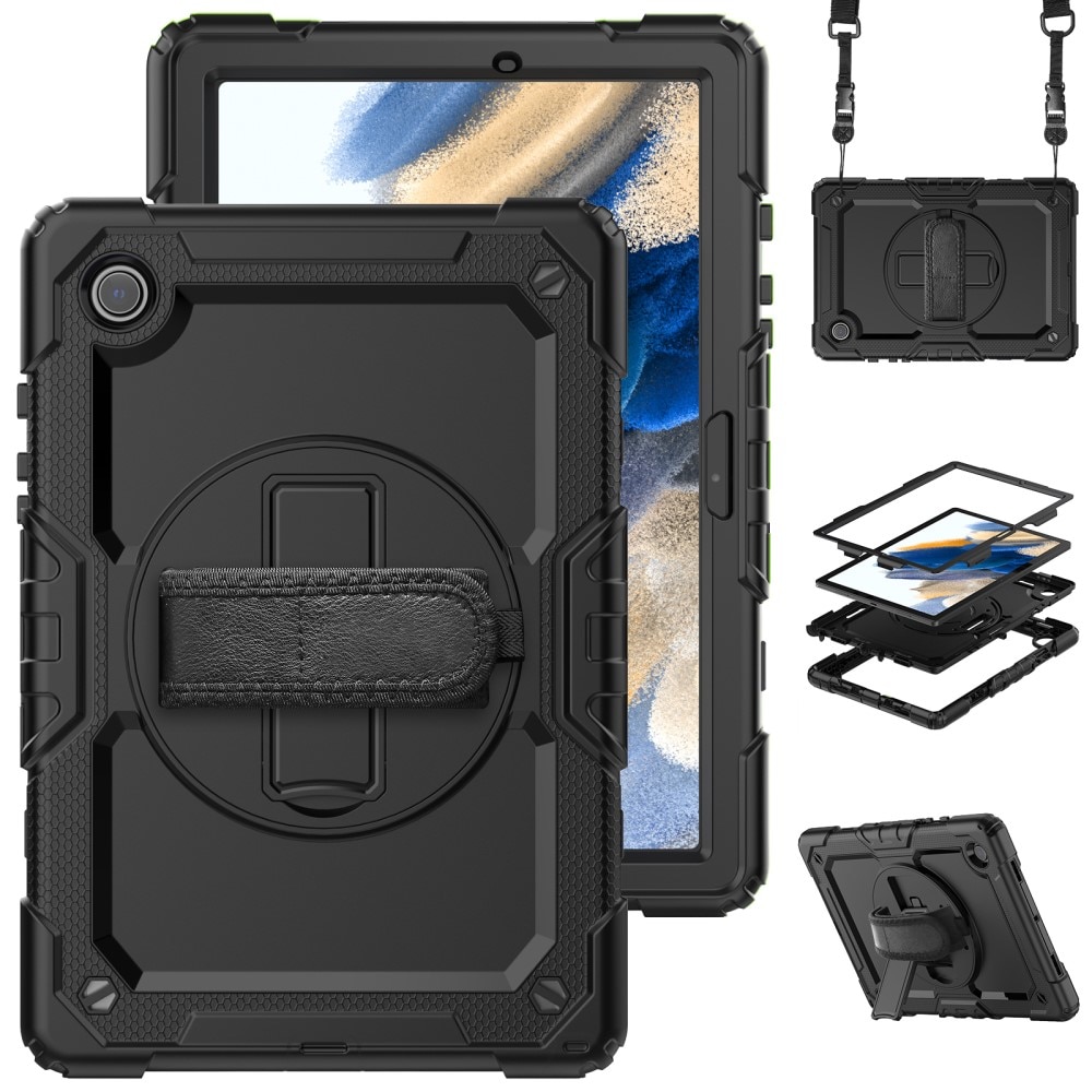 Full Protection Custodia ibrida antiurto con tracolla Samsung Galaxy Tab A8 10.5 Nero