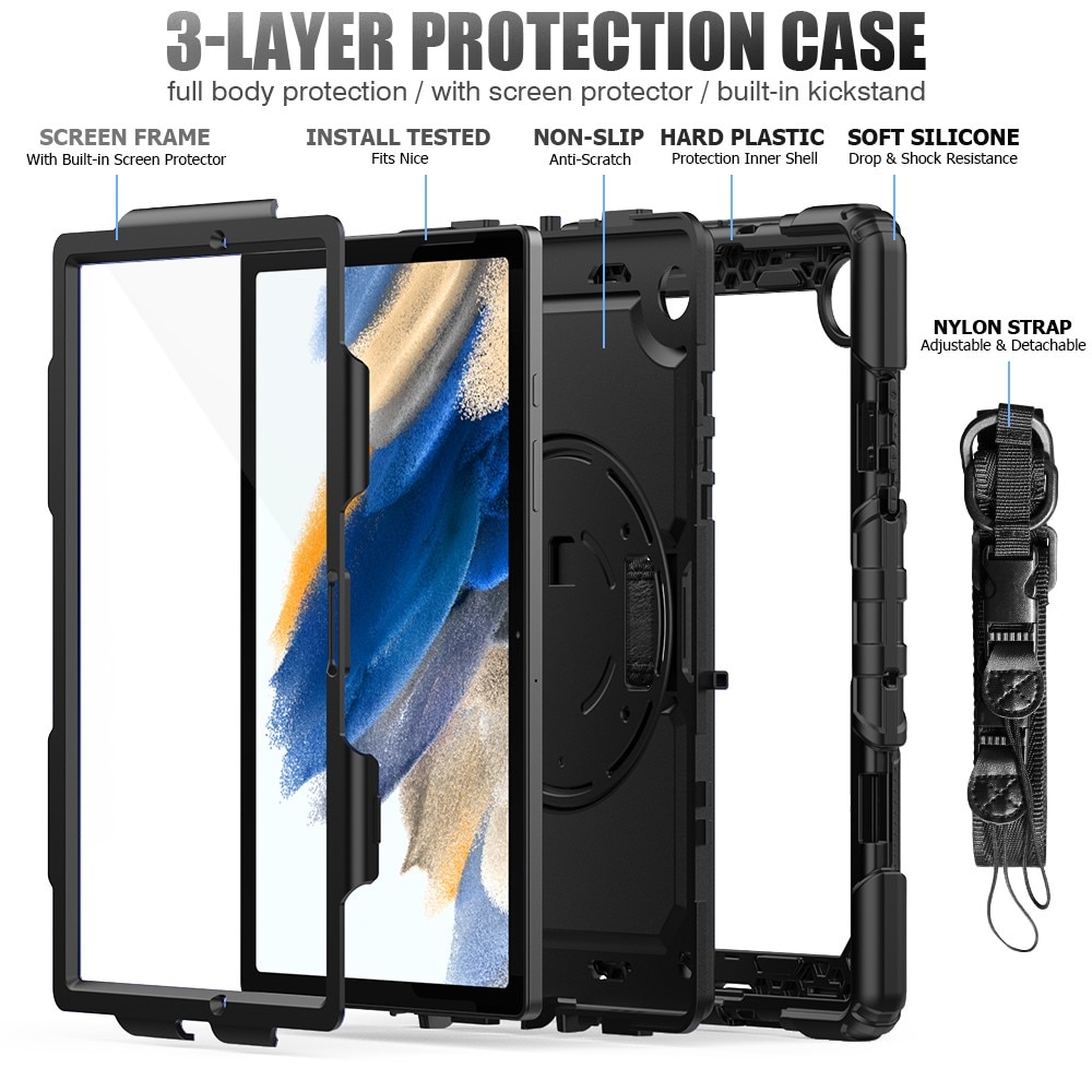 Full Protection Custodia ibrida antiurto con tracolla Samsung Galaxy Tab A8 10.5 Nero
