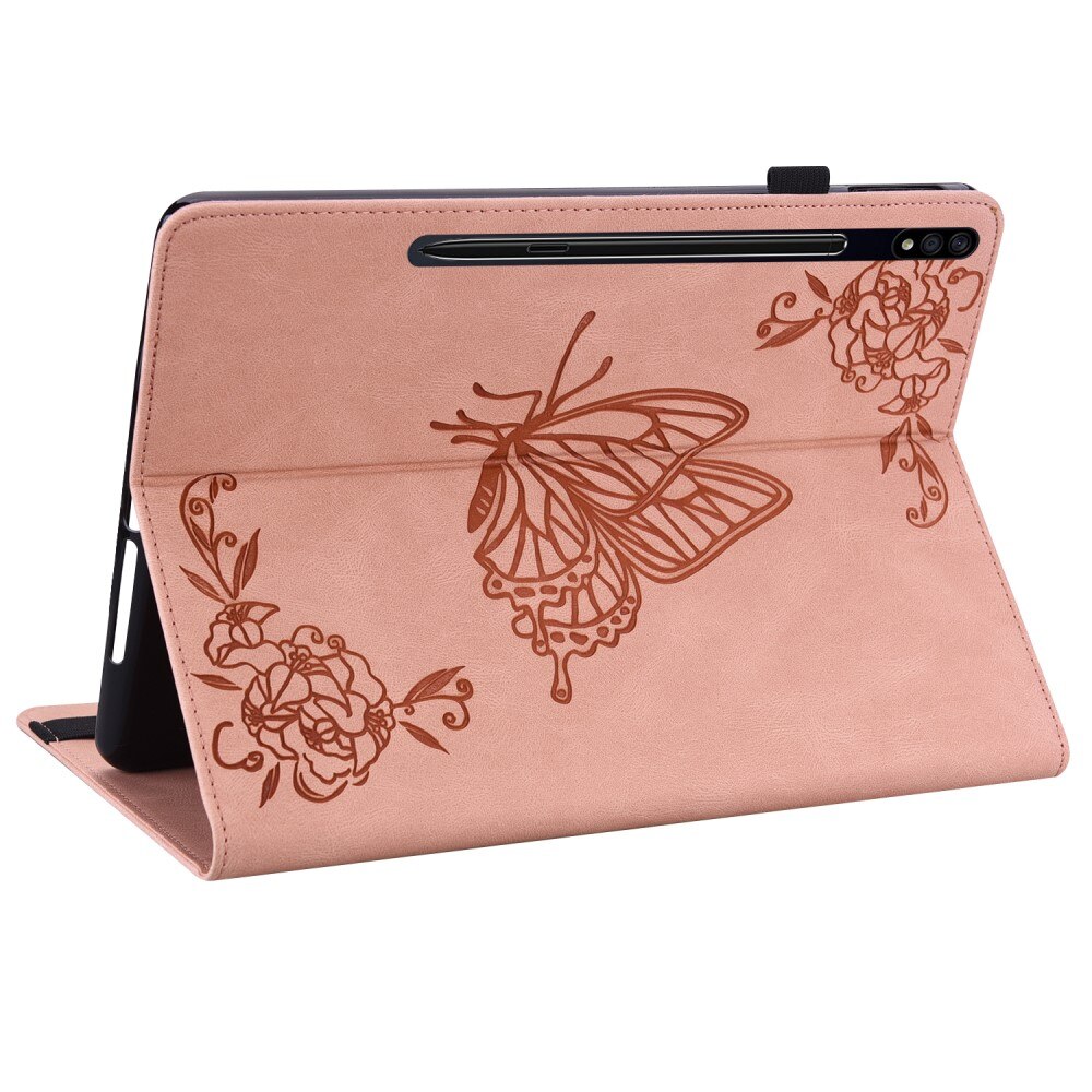 Custodia in pelle con farfalla Samsung Galaxy Tab S7 rosa