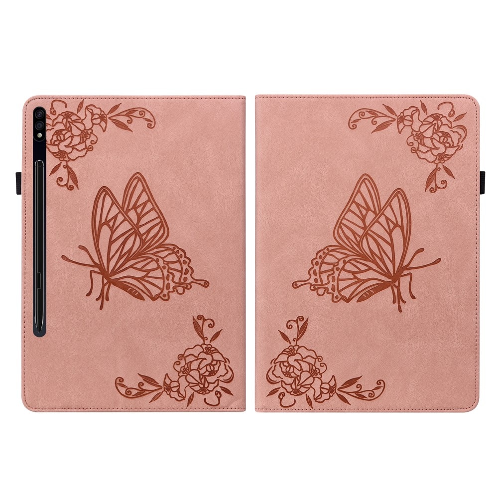 Custodia in pelle con farfalla Samsung Galaxy Tab S7 rosa