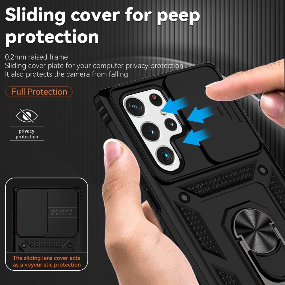 Cover ibride con anello e Protezione fotocamera Samsung Galaxy S22 Ultra Nero