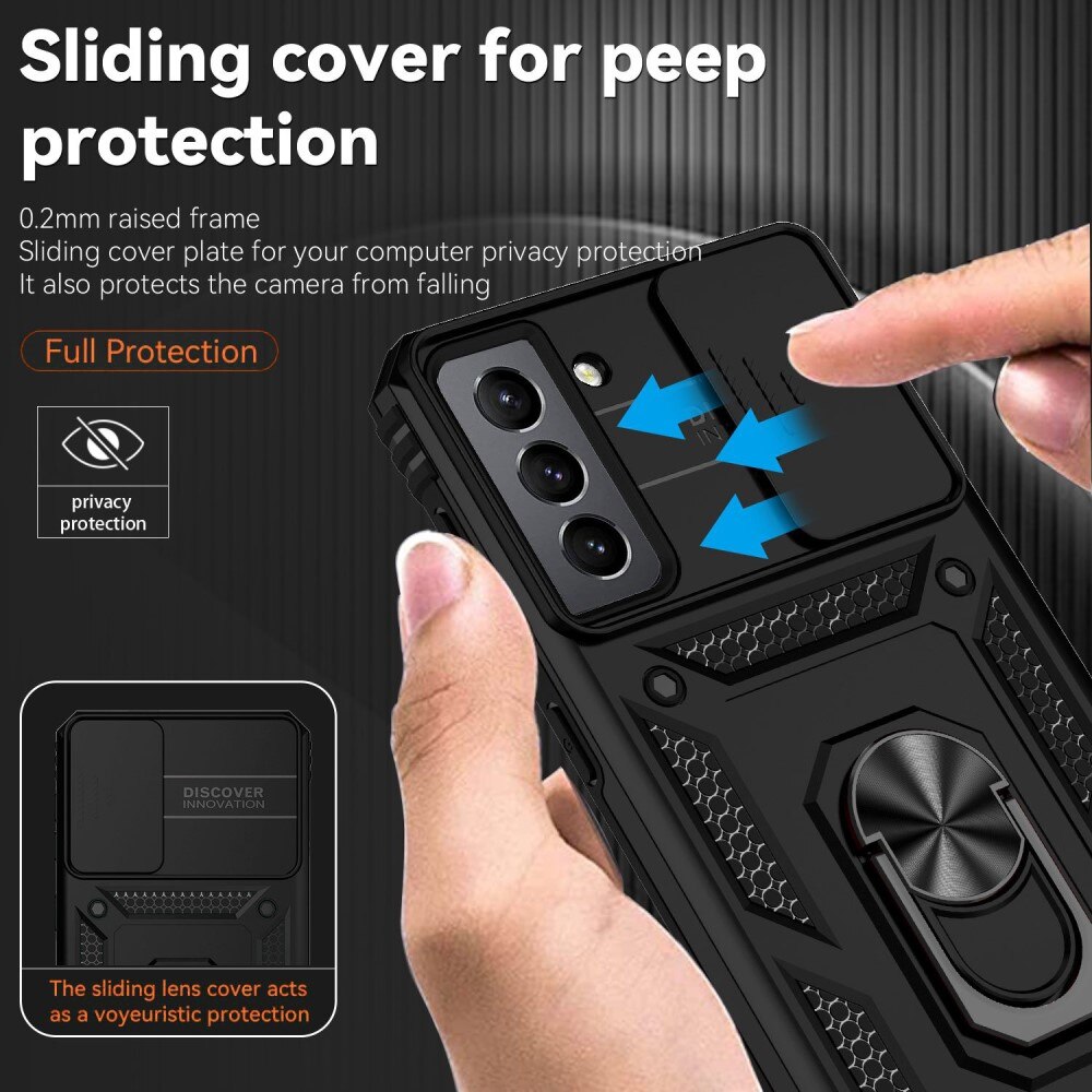Cover ibride con anello e protezione fotocamera Samsung Galaxy S21 FE nero
