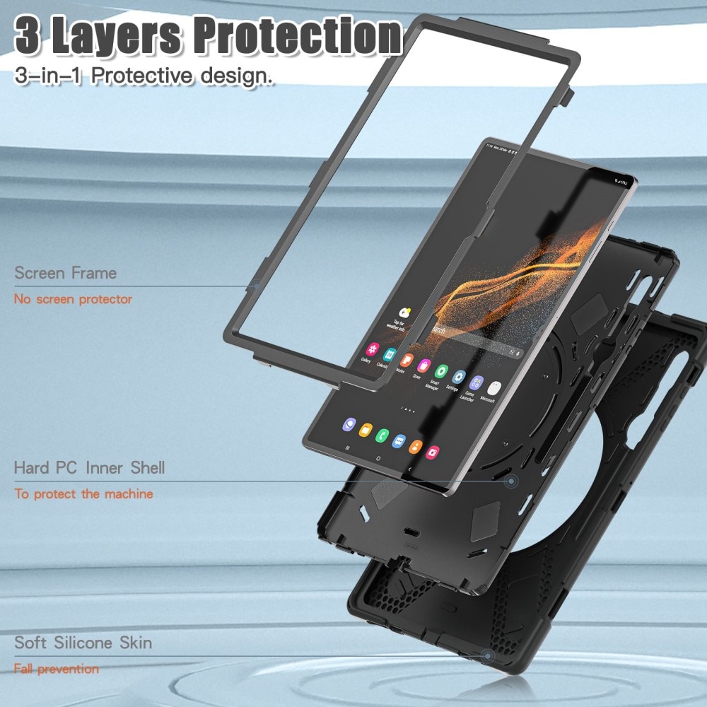 Cover ibrida con supporto e tracolla Samsung Galaxy Tab S8 Ultra nero