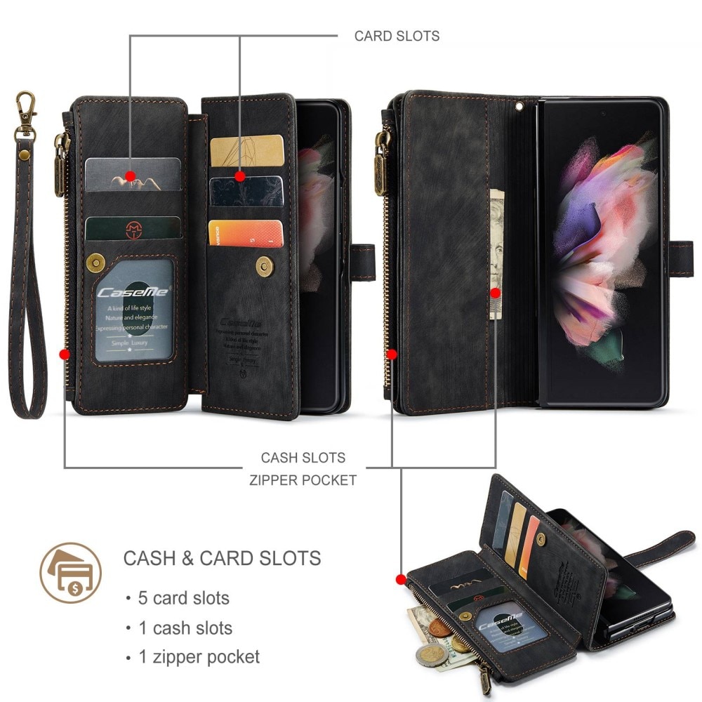 Custodie a portafoglio Zipper Samsung Galaxy Z Fold 3 Nero