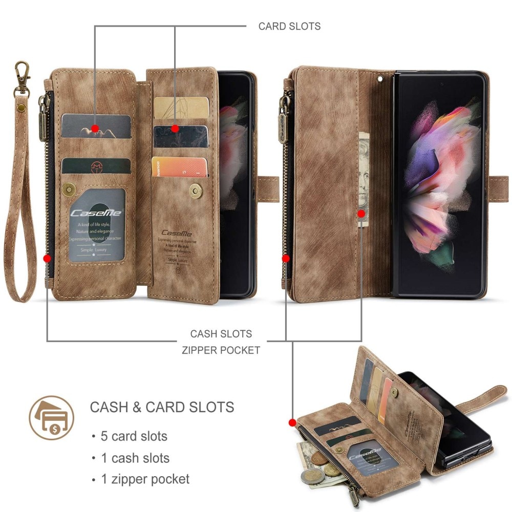 Custodie a portafoglio Zipper Samsung Galaxy Z Fold 3 Marrone