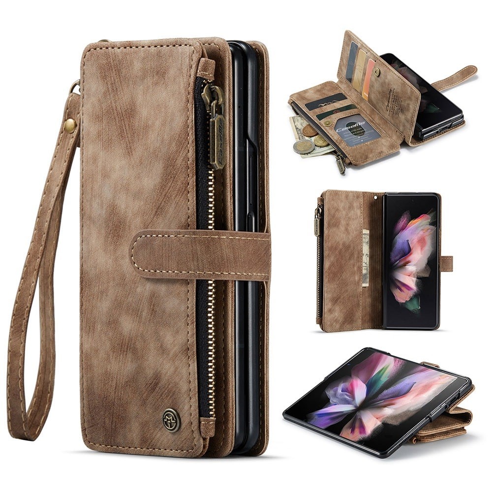 Custodie a portafoglio Zipper Samsung Galaxy Z Fold 3 Marrone