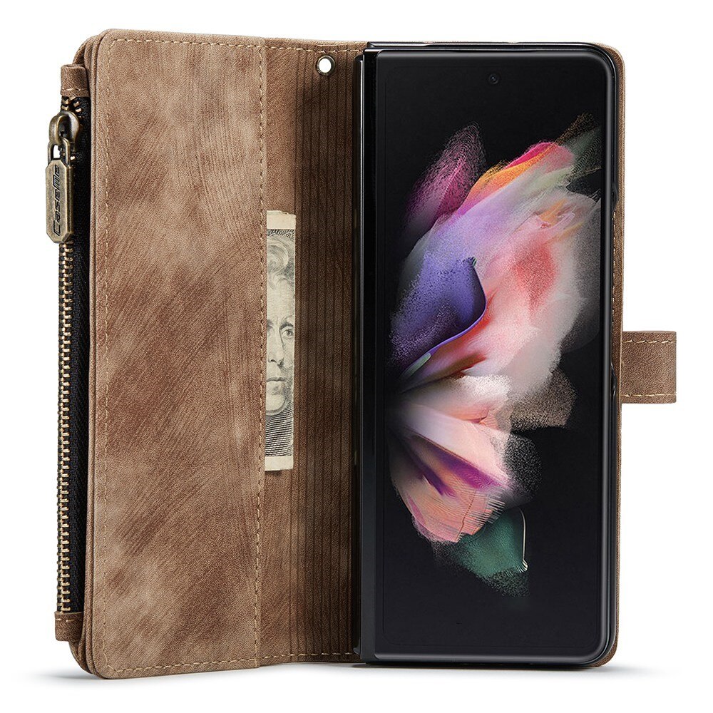 Custodie a portafoglio Zipper Samsung Galaxy Z Fold 3 Marrone