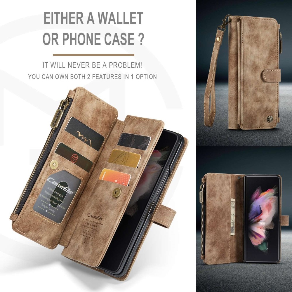 Custodie a portafoglio Zipper Samsung Galaxy Z Fold 3 Marrone