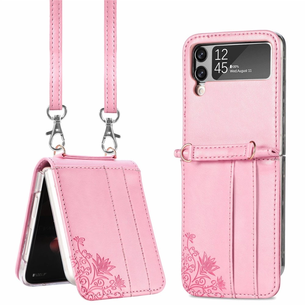 Custodia in pelle a farfalle per Samsung Galaxy Z Flip 4, rosa