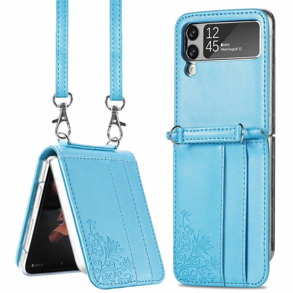 Custodia in pelle a farfalle per Samsung Galaxy Z Flip 4, blu