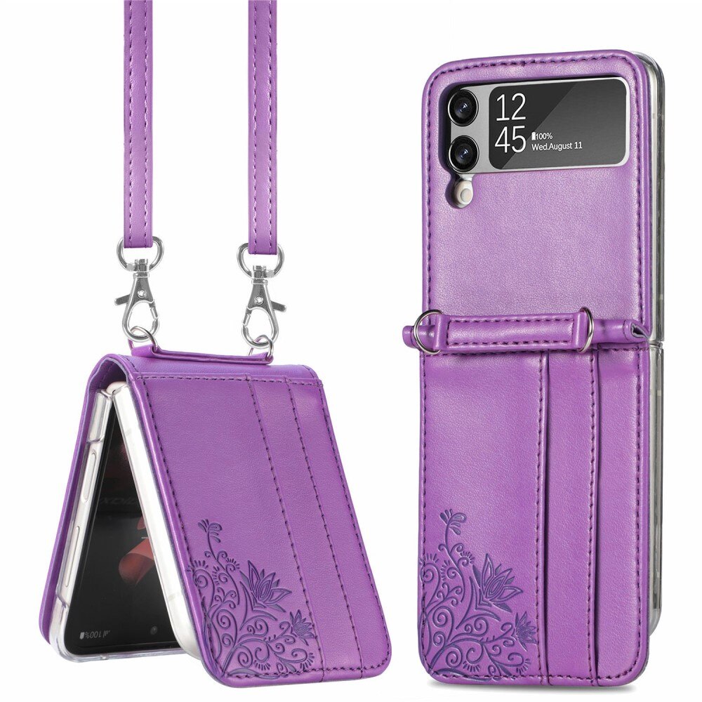 Custodia in pelle a farfalle per Samsung Galaxy Z Flip 4, viola