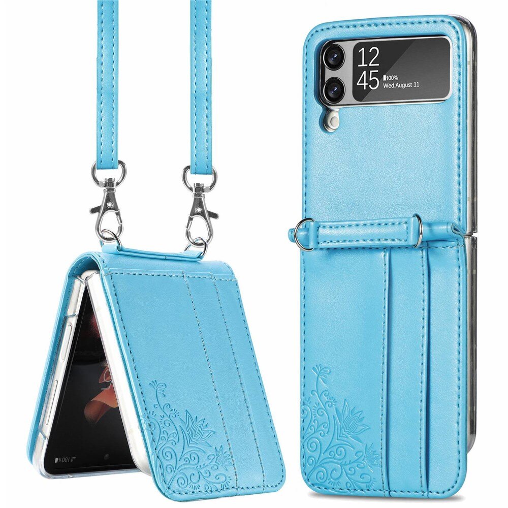 Custodia in pelle a farfalle per Samsung Galaxy Z Flip 3, blu