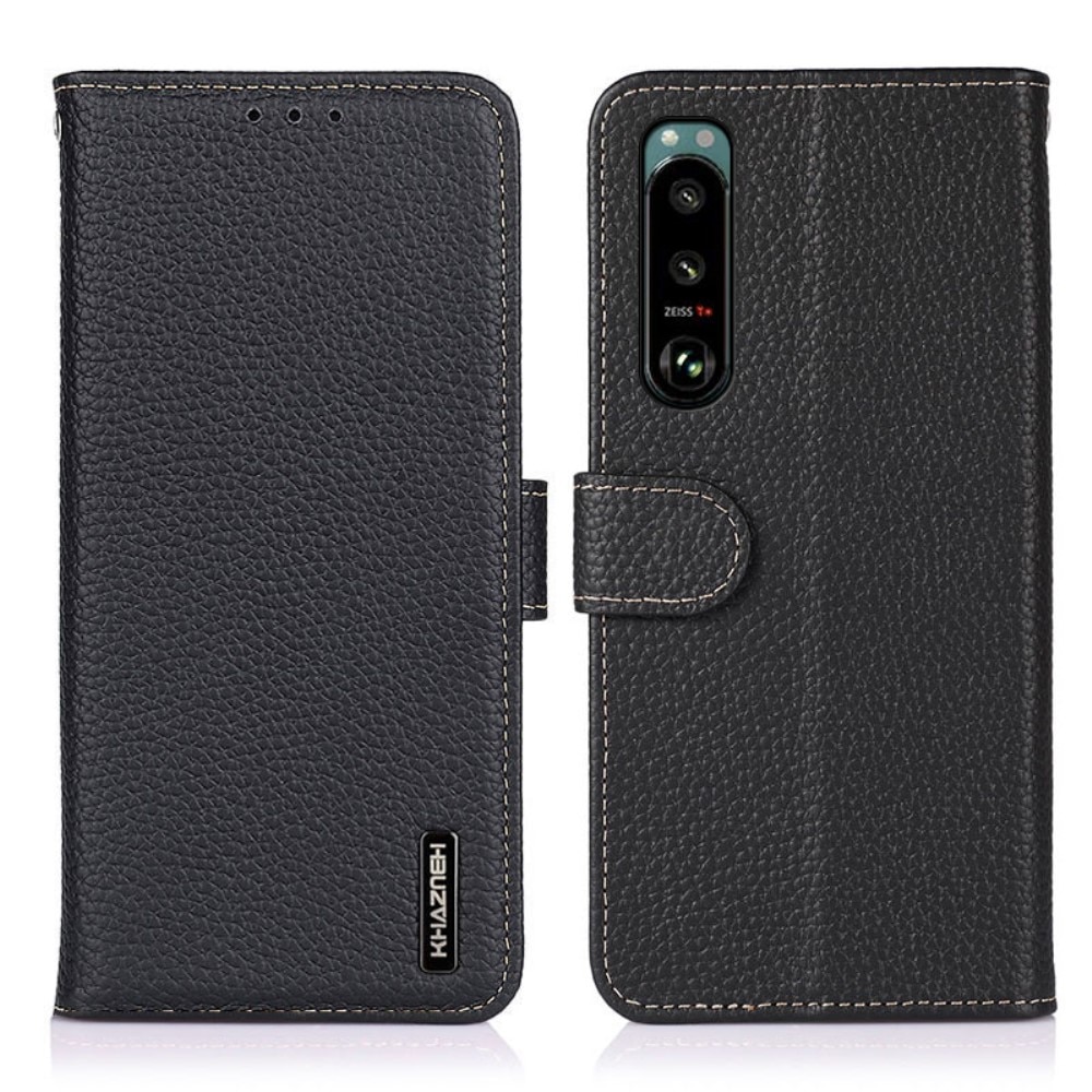 Real Leather Wallet Sony Xperia 5 III Black