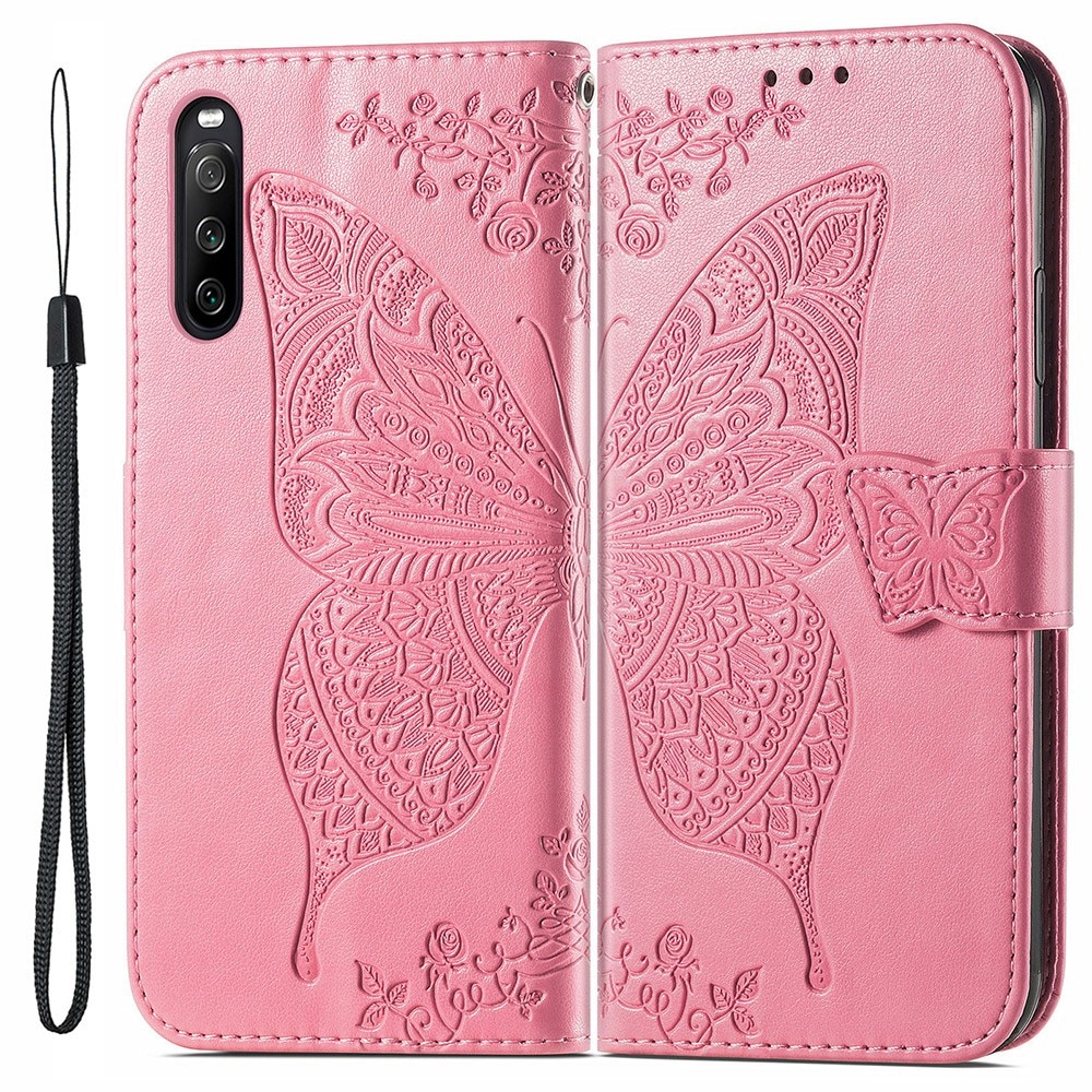 Custodia in pelle a farfalle per Sony Xperia 10 III, rosa