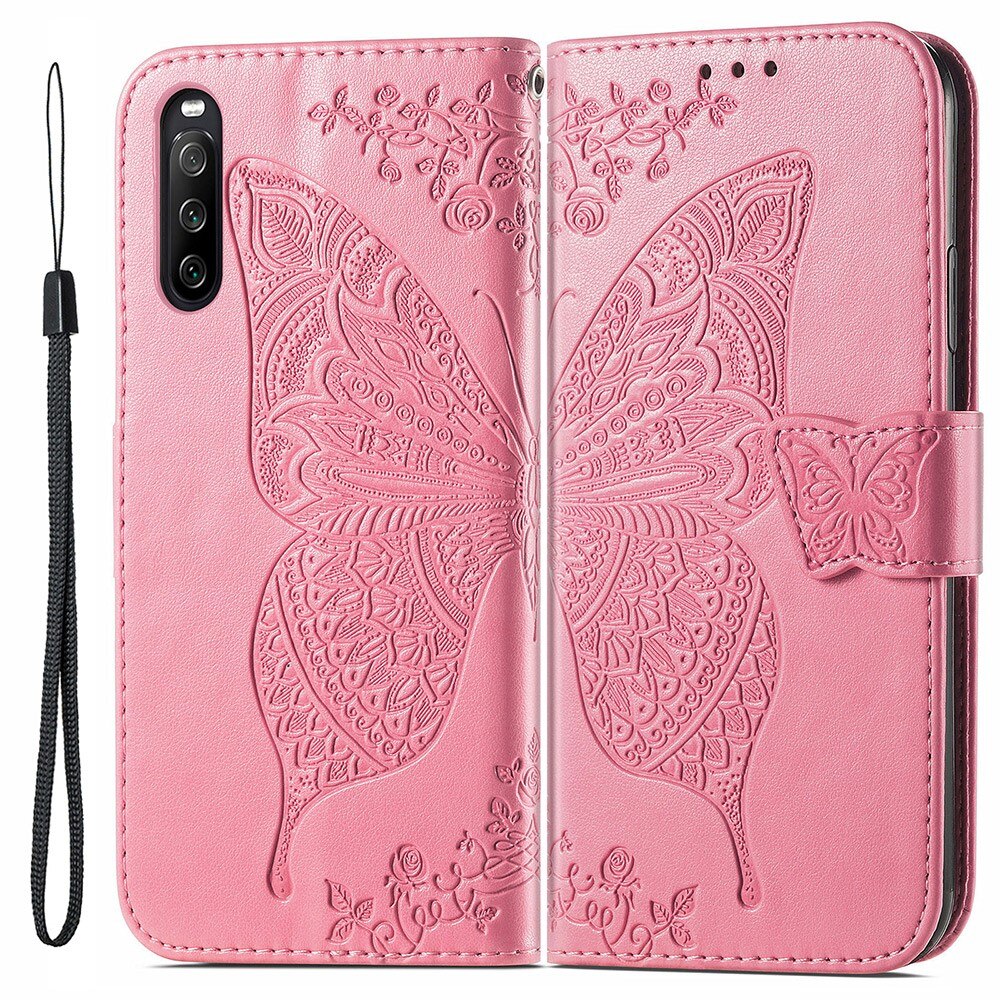 Custodia in pelle a farfalle per Sony Xperia 10 III, Rosa