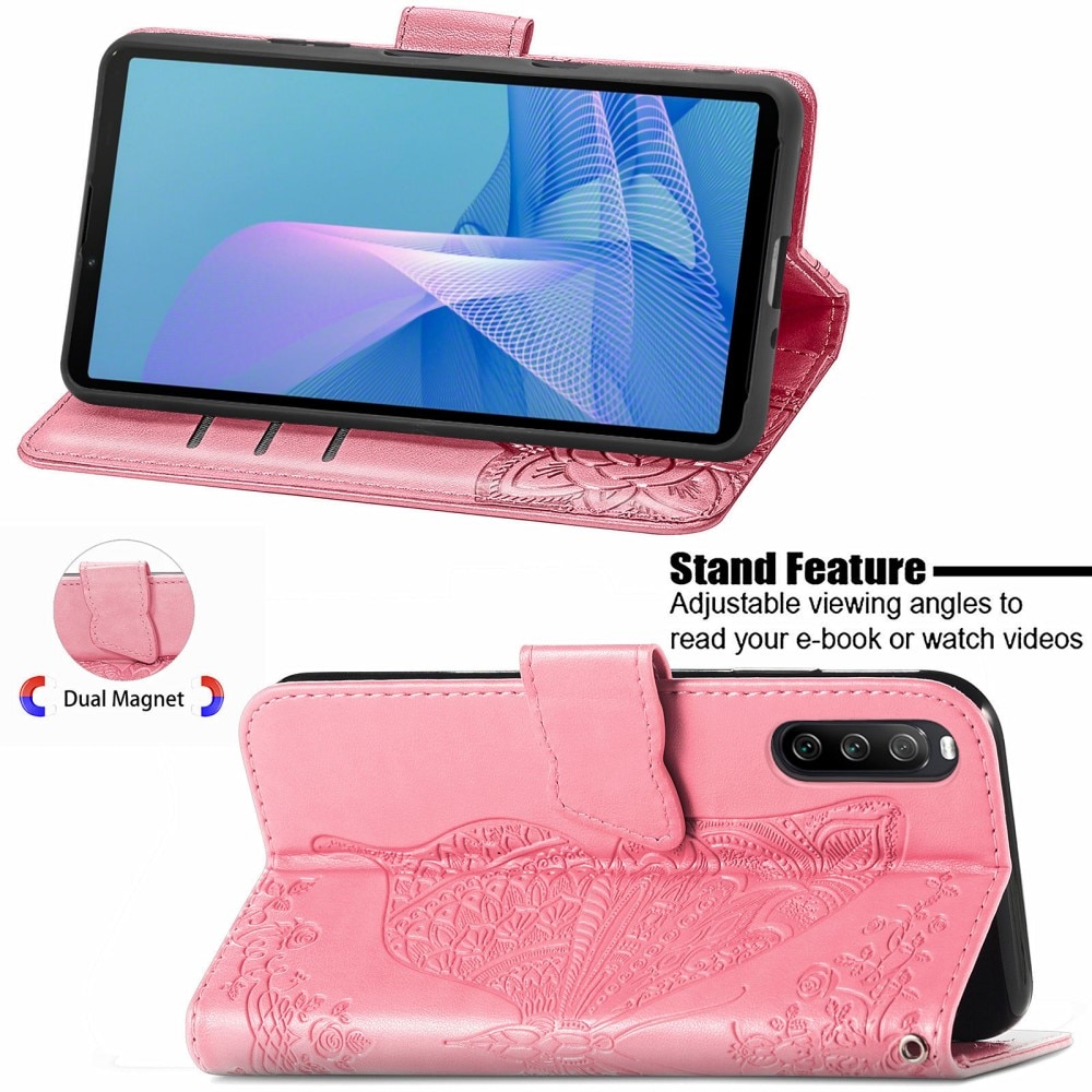 Custodia in pelle a farfalle per Sony Xperia 10 III, rosa