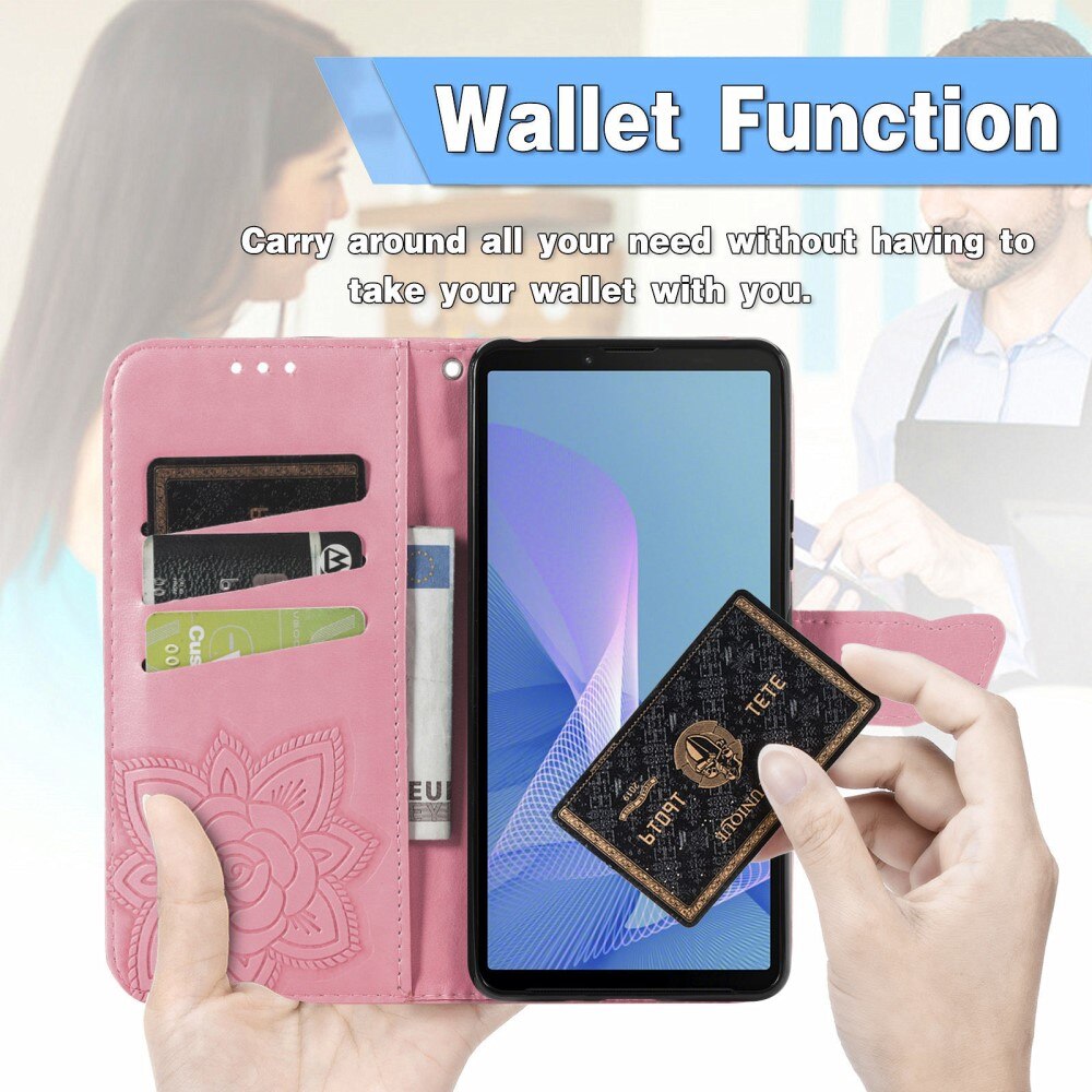Custodia in pelle a farfalle per Sony Xperia 10 III, Rosa
