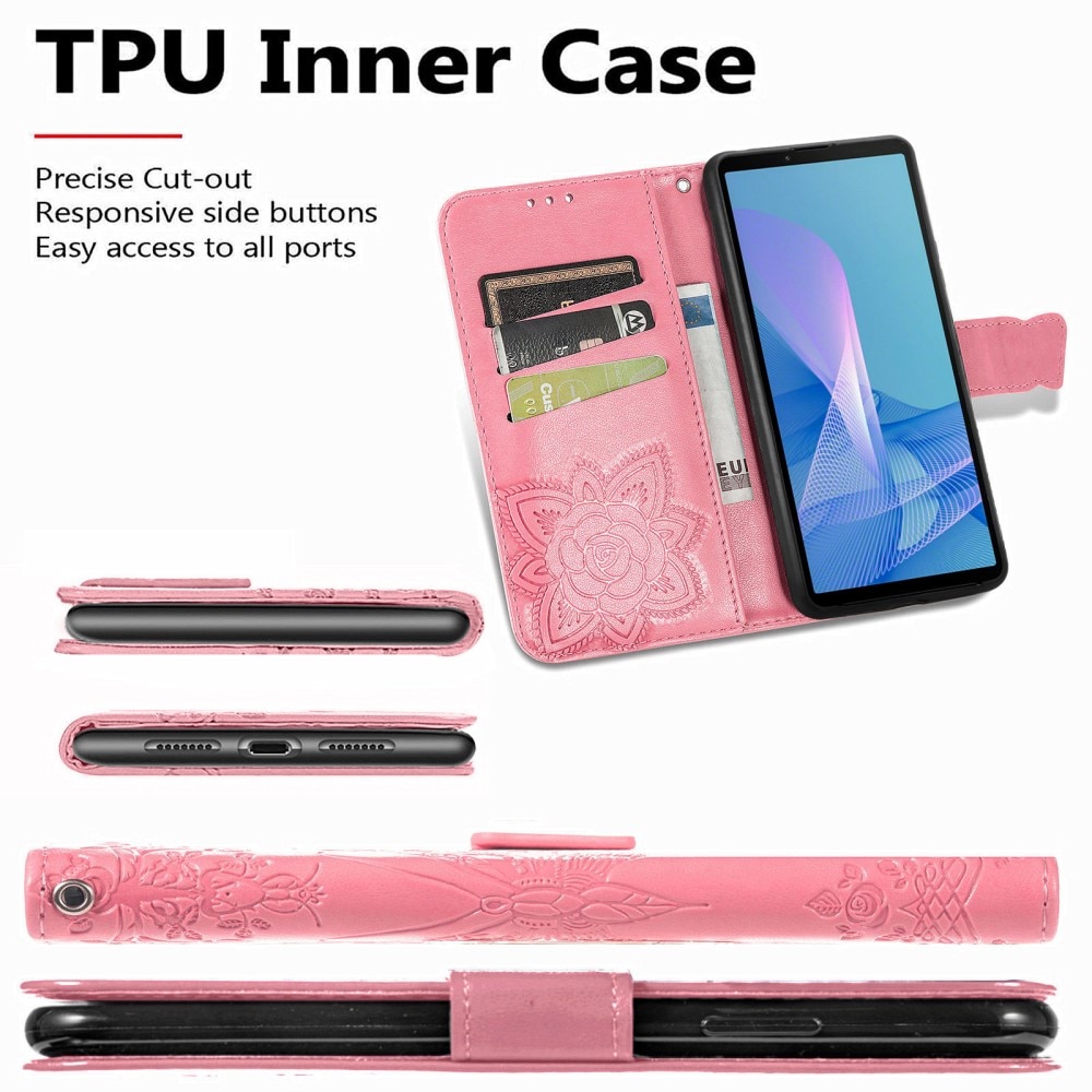 Custodia in pelle a farfalle per Sony Xperia 10 III, Rosa
