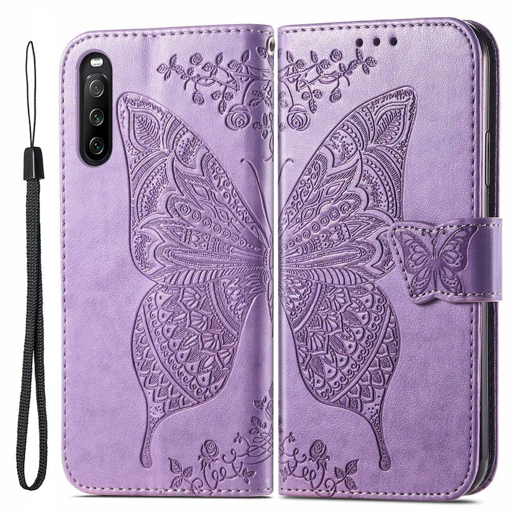 Custodia in pelle a farfalle per Sony Xperia 10 III, Viola