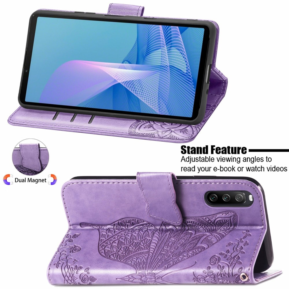 Custodia in pelle a farfalle per Sony Xperia 10 III, Viola