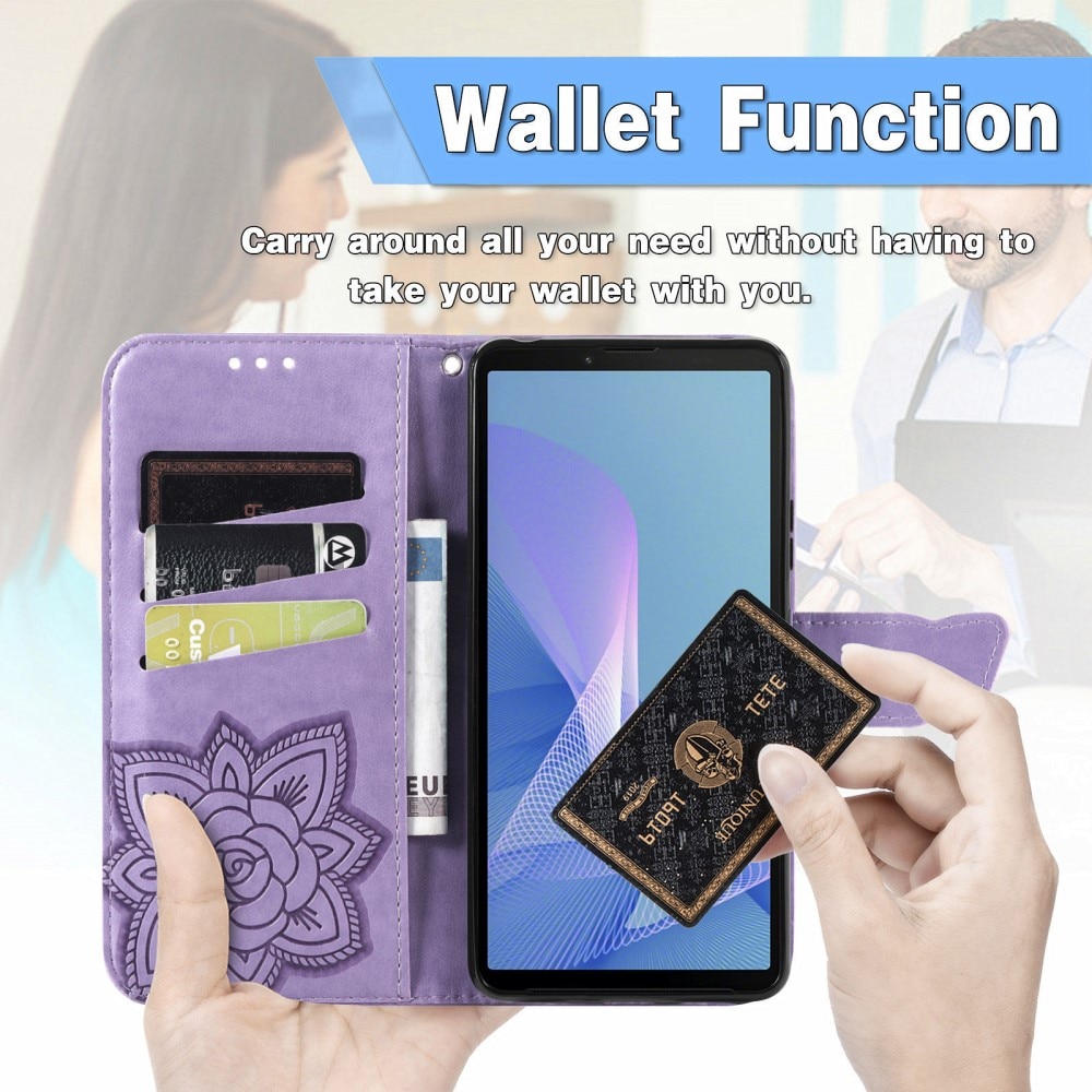 Custodia in pelle a farfalle per Sony Xperia 10 III, Viola