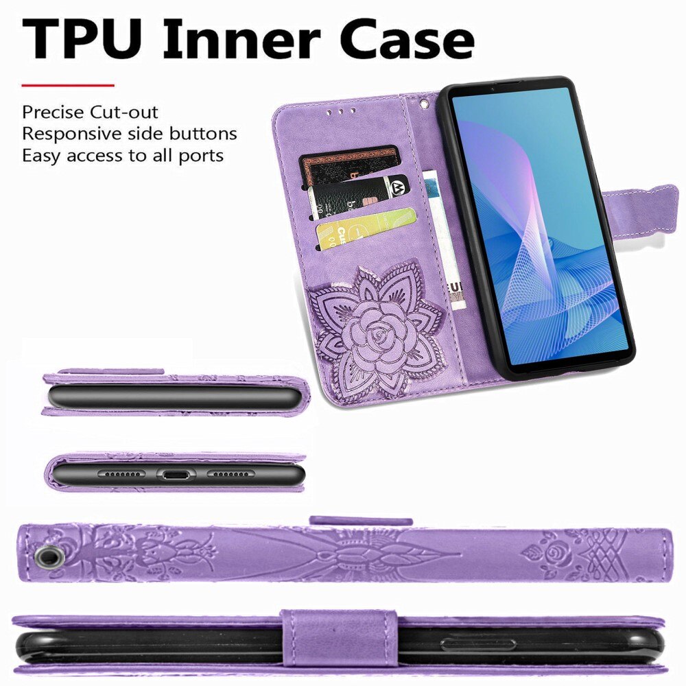 Custodia in pelle a farfalle per Sony Xperia 10 III, Viola