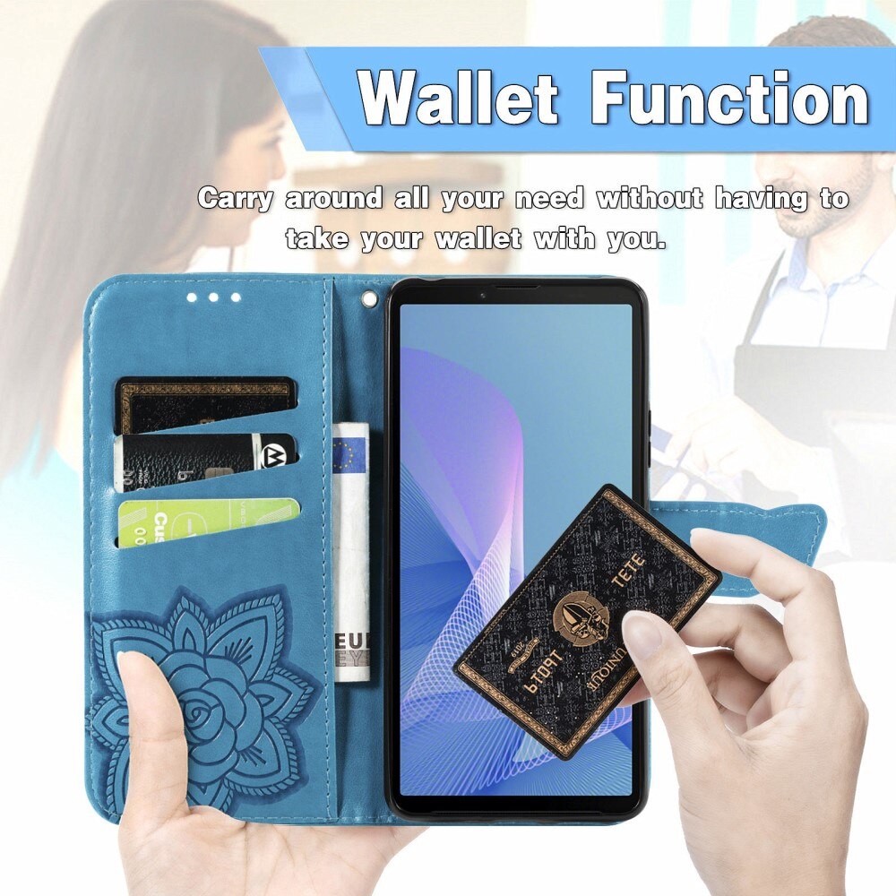 Custodia in pelle a farfalle per Sony Xperia 10 III, Blu