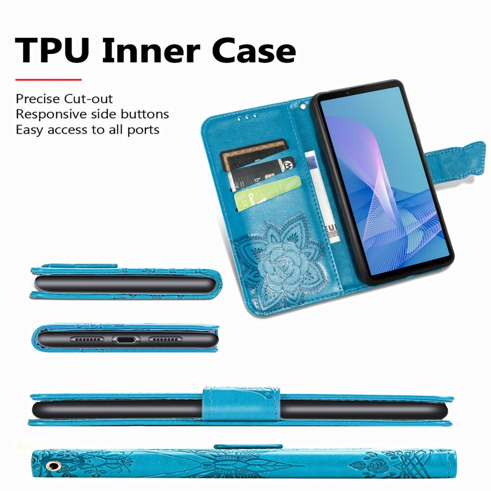 Custodia in pelle a farfalle per Sony Xperia 10 III, Blu
