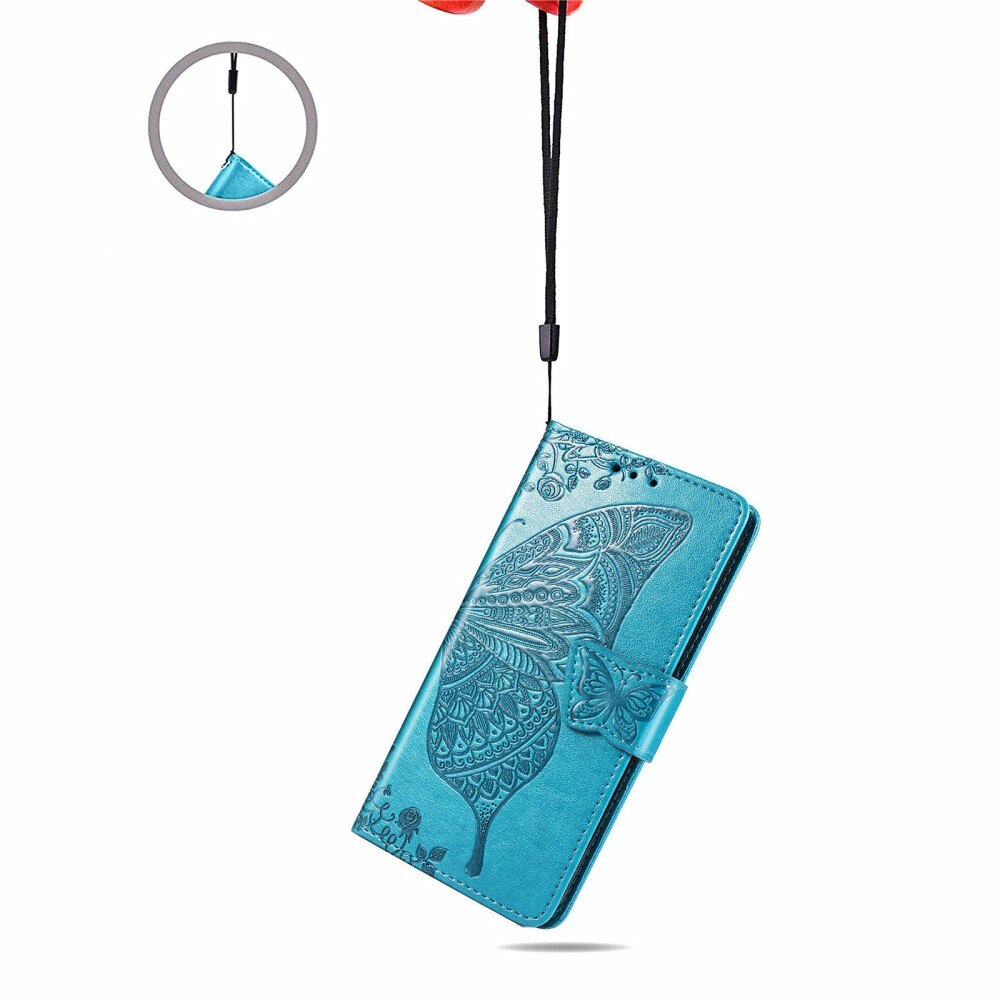 Custodia in pelle a farfalle per Sony Xperia 1 III, Blu