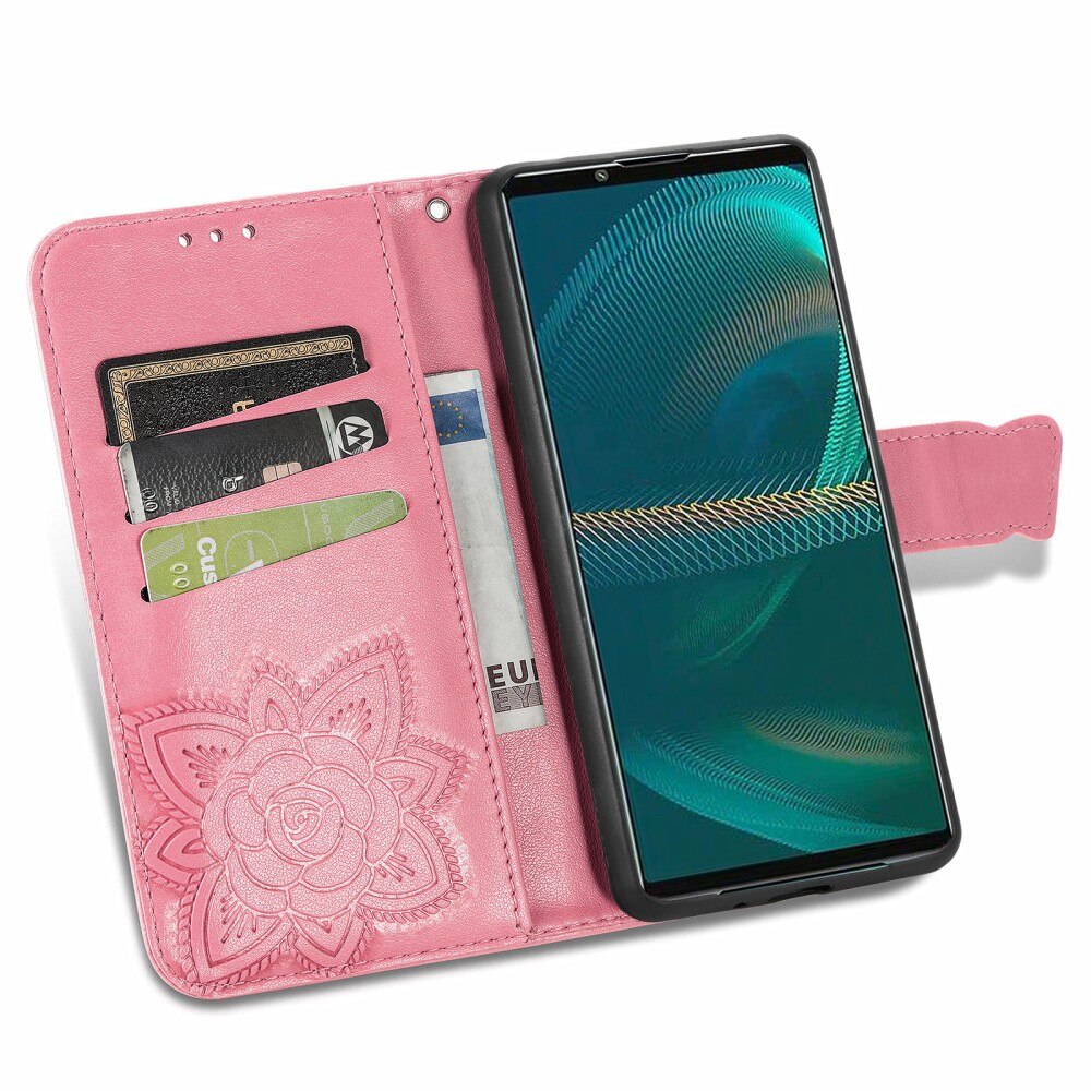 Custodia in pelle a farfalle per Sony Xperia 5 III, rosa