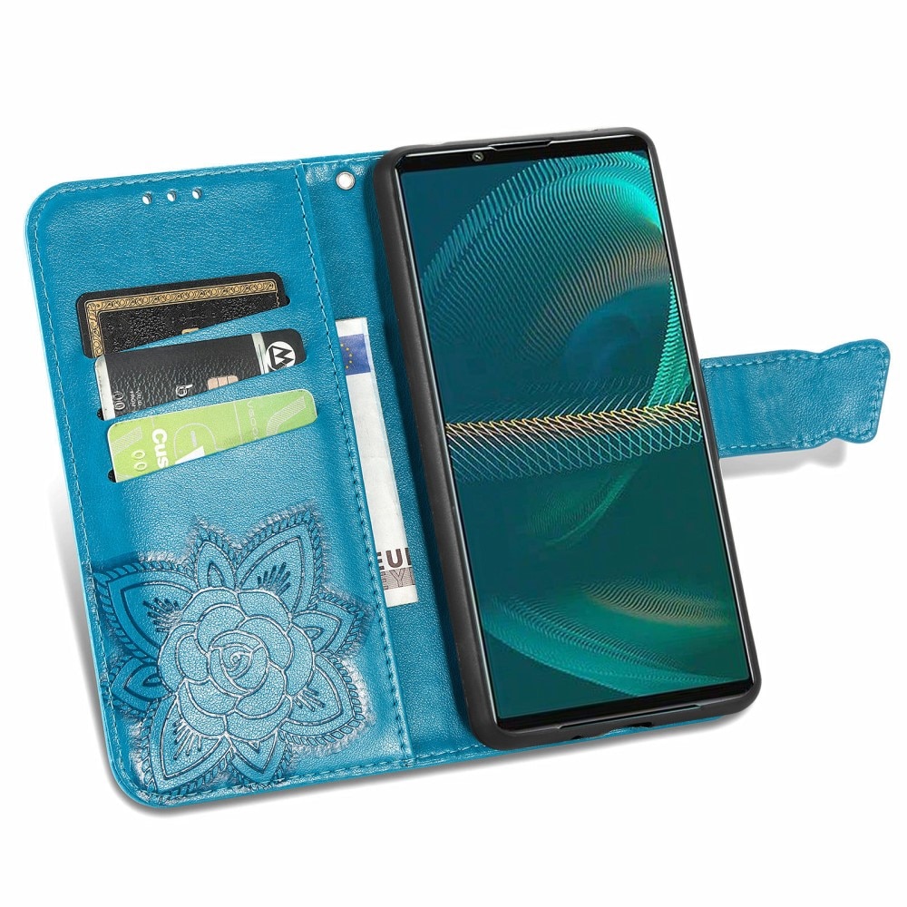 Custodia in pelle a farfalle per Sony Xperia 5 III, blu