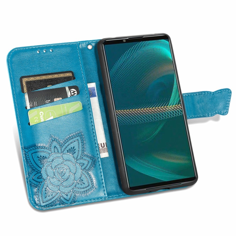 Custodia in pelle a farfalle per Sony Xperia 5 III, Blu