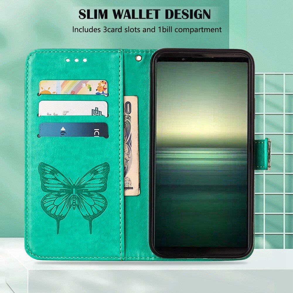 Custodia in pelle a farfalle per Sony Xperia 1 IV, Verde