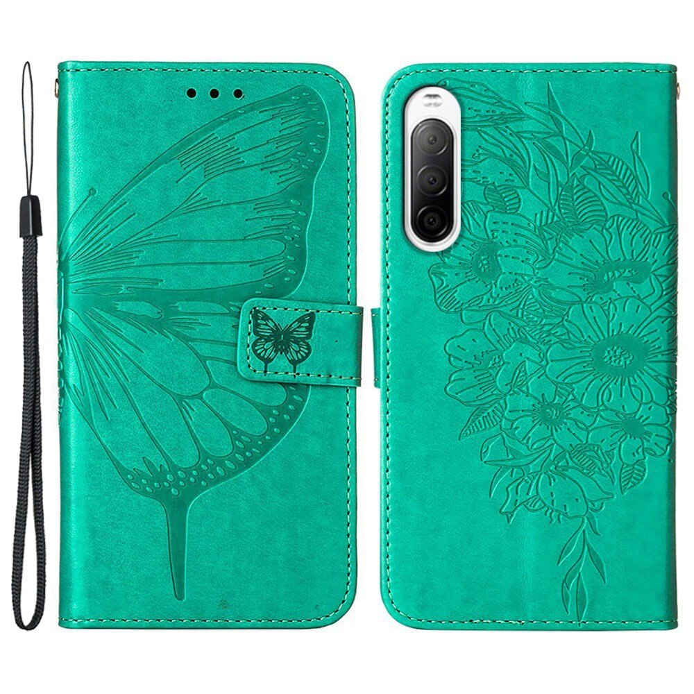 Custodia in pelle a farfalle per Sony Xperia 10 IV, verde