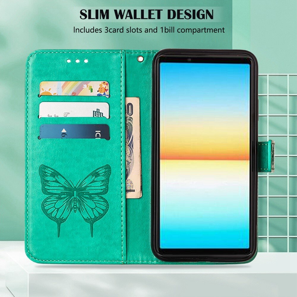 Custodia in pelle a farfalle per Sony Xperia 10 IV, Verde