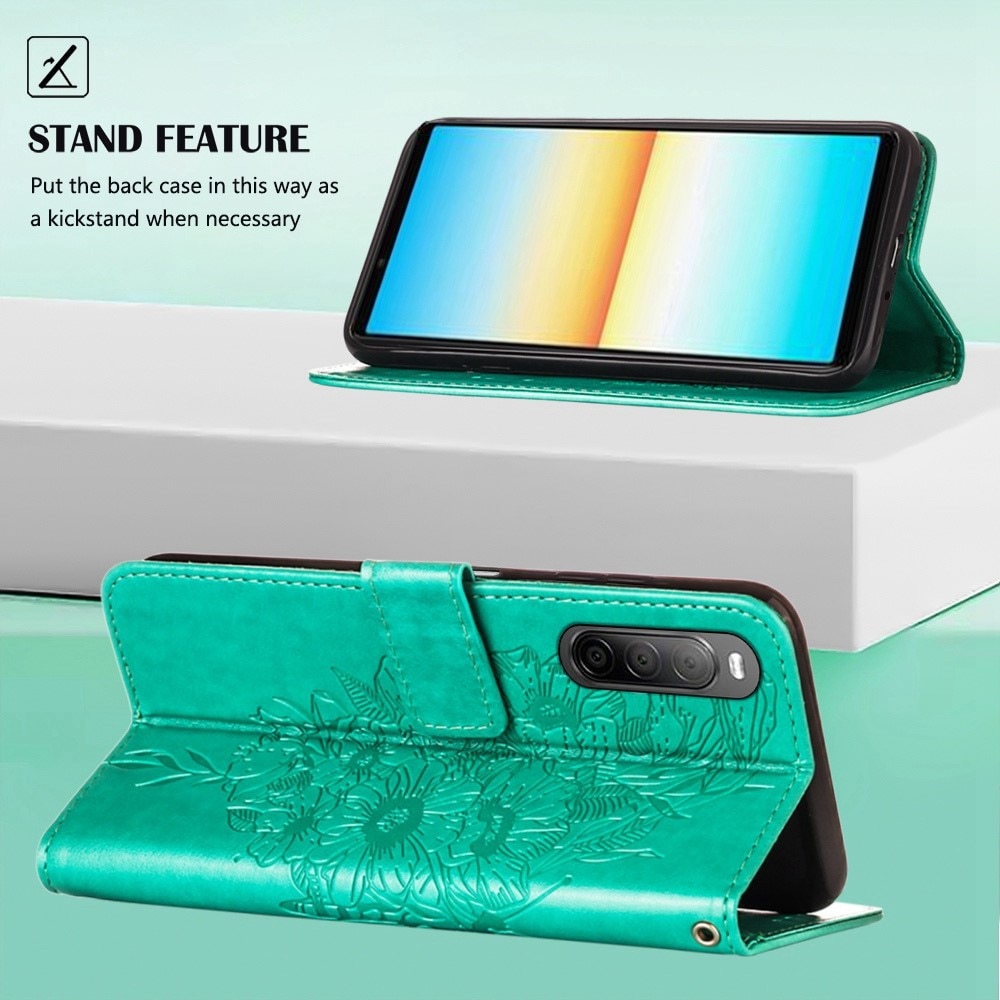 Custodia in pelle a farfalle per Sony Xperia 10 IV, Verde