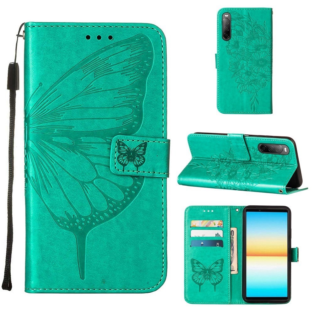 Custodia in pelle a farfalle per Sony Xperia 10 IV, verde