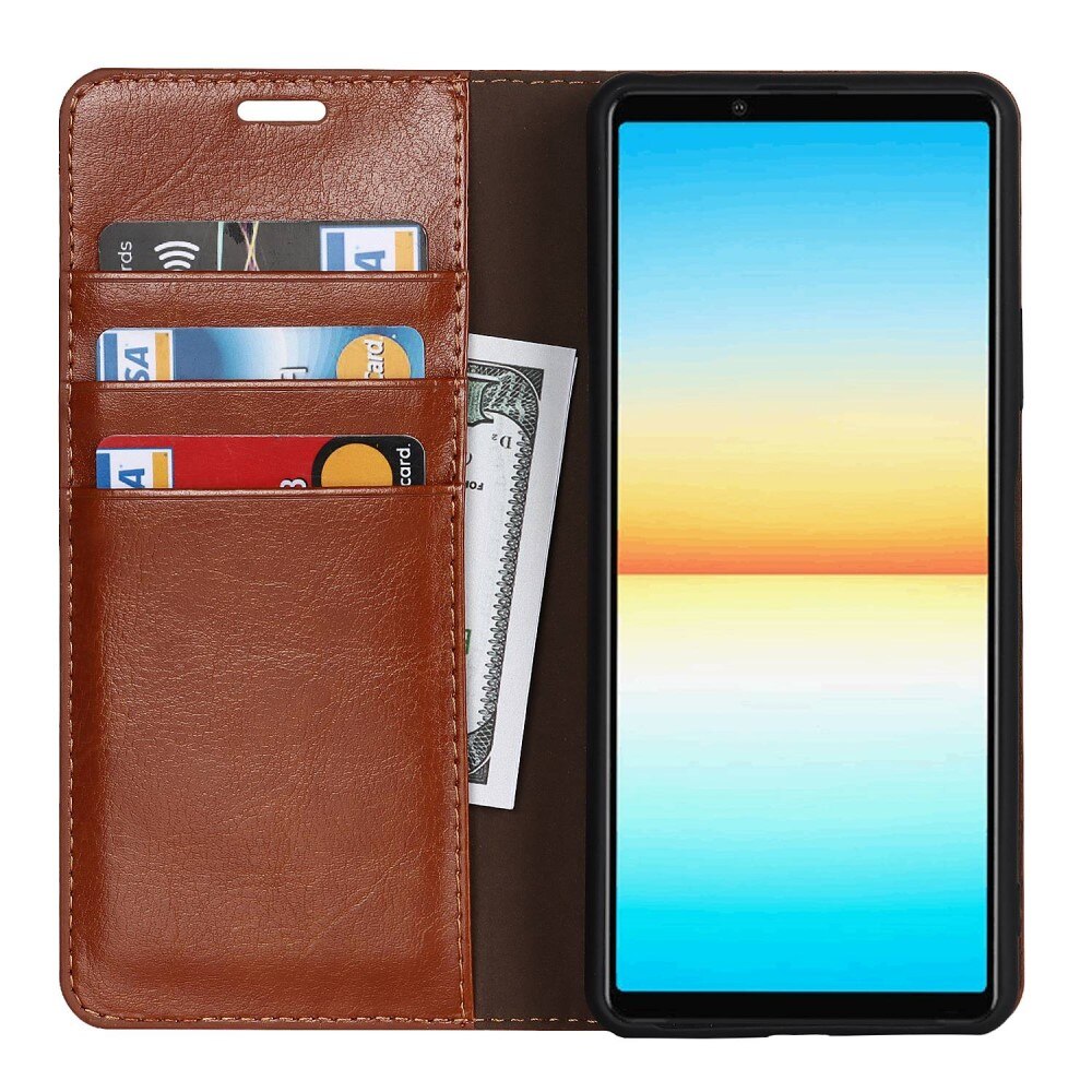 Cover Portafoglio in vera pelle Sony Xperia 10 IV marrone