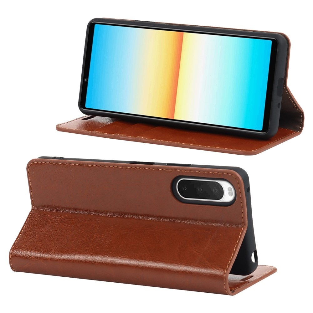 Cover Portafoglio in vera pelle Sony Xperia 10 IV marrone